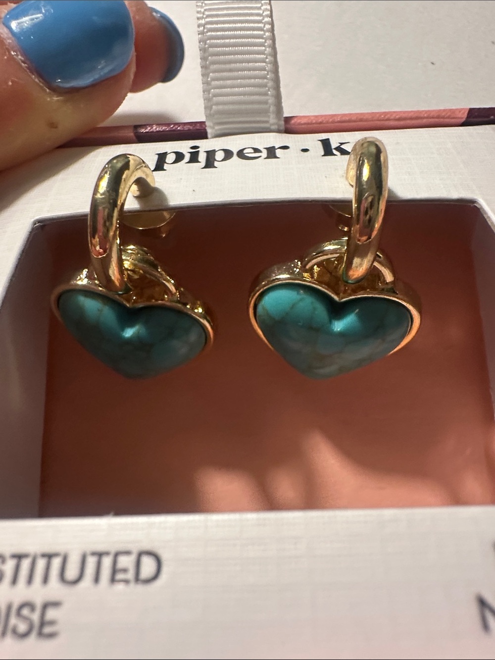 Piper K hooped turquoise heart shaped earrings - Picture 2 of 2